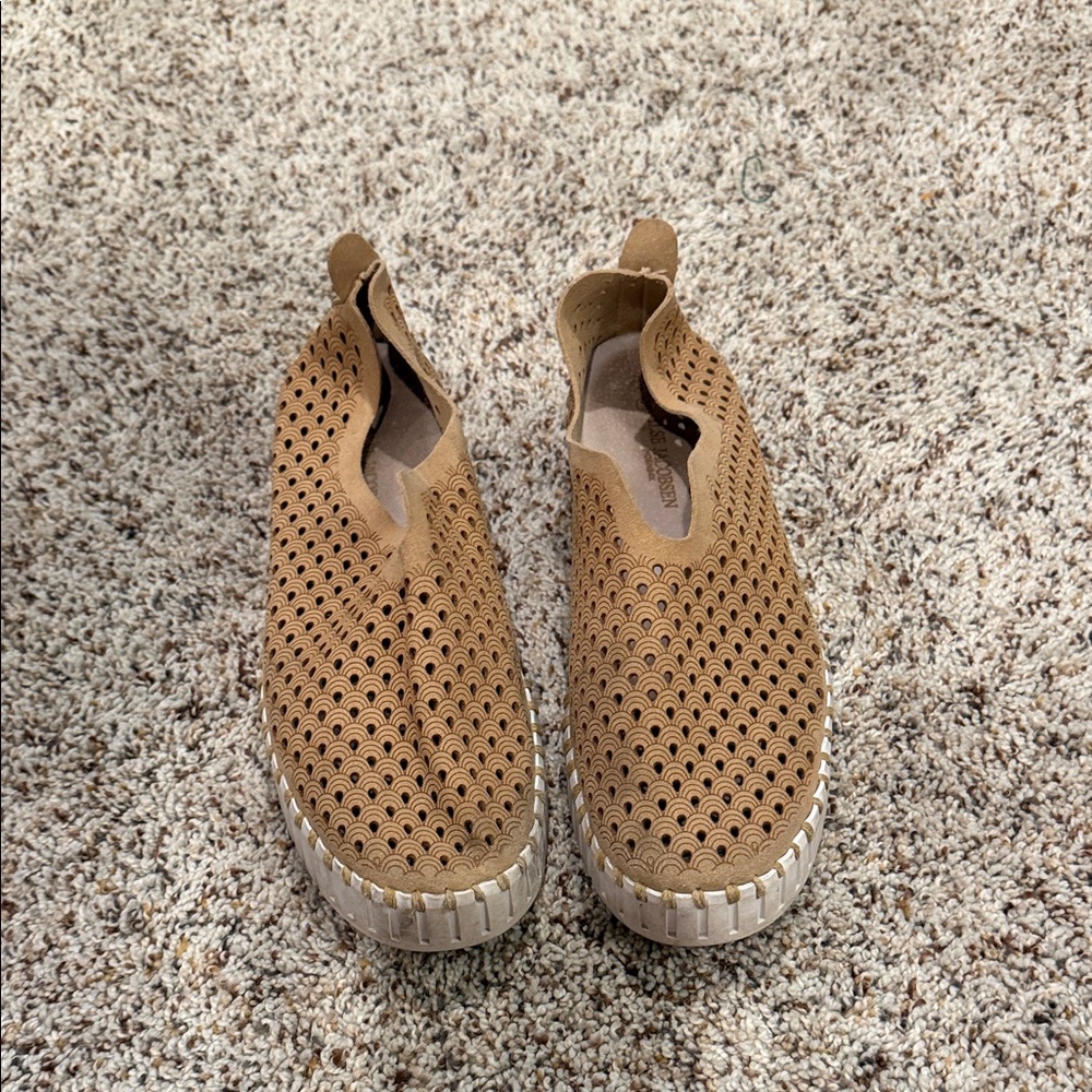 Tan Perforated Slip-On Sneakers